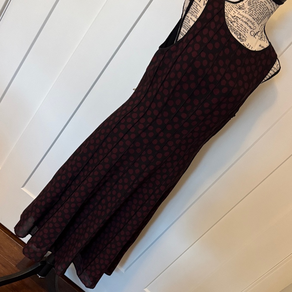 LOFT Dark Red and Black Patterned Midi Dress